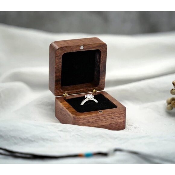 WisePoint Personalized Wooden Ring Box Square Wedding Ring Box for Ring Mini - Picture 3 of 6